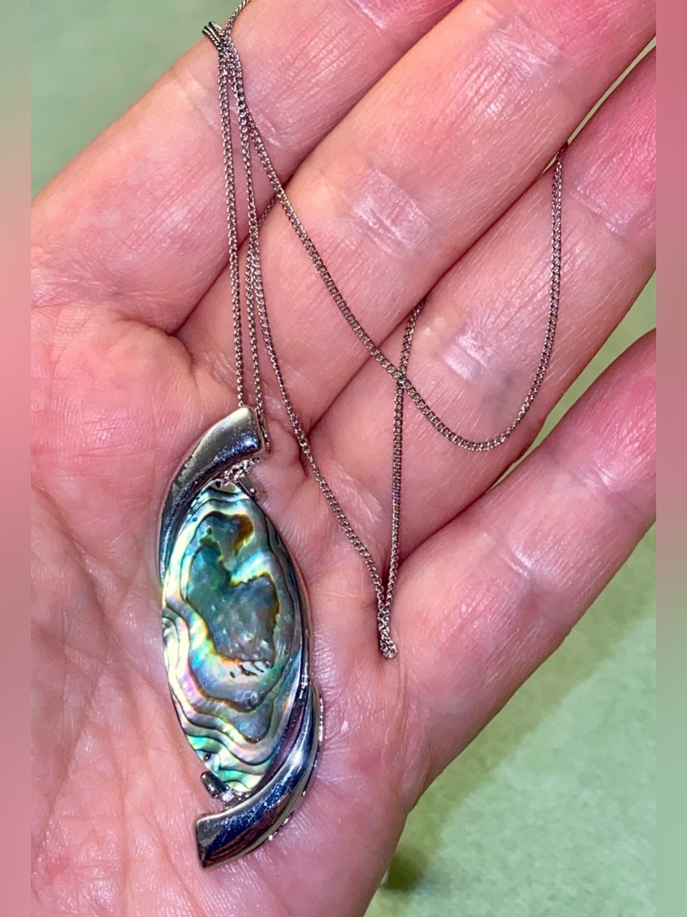 Iridescent Abalone Shell Pendant Necklace in Green and Blue - Unisex Jewelry